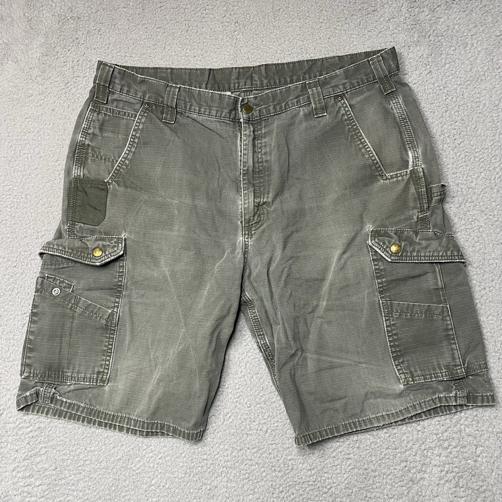 Carhartt Olive Gray Canvas Utility Shorts B357 Mos Mens Size 40 Green Cotton - Picture 1 of 10